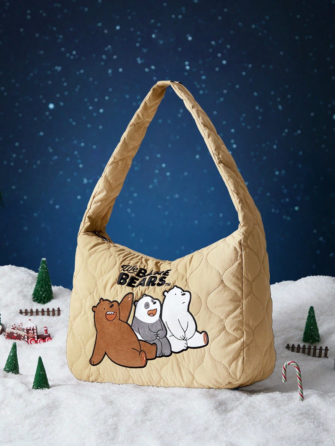 We Bare Bears X SHEIN Bolso de hombro para damas y mujeres, de estilo de dibujos animados, acolchado, de moda, personalizado, sencillo, versátil, de calle, dulce y fresco para chicas, chicas calientes, de gran capacidad,