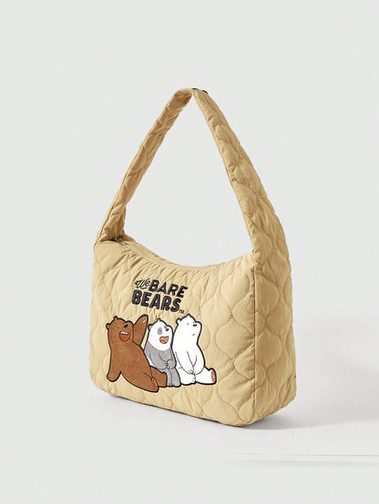 We Bare Bears X SHEIN Bolso de hombro para damas y mujeres, de estilo de dibujos animados, acolchado, de moda, personalizado, sencillo, versátil, de calle, dulce y fresco para chicas, chicas calientes, de gran capacidad,