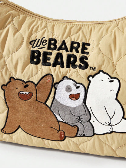 We Bare Bears X SHEIN Bolso de hombro para damas y mujeres, de estilo de dibujos animados, acolchado, de moda, personalizado, sencillo, versátil, de calle, dulce y fresco para chicas, chicas calientes, de gran capacidad,