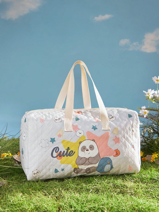 We Bare Bears X SHEIN Bolso de mano grande con capacidad y diseño de dibujos animados lindo para damas, bolsa de viaje, bolso de mano, equipaje de vacaciones, bolsa de viaje de gran capacidad, impermeable y resistente pa