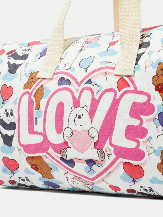 We Bare Bears X SHEIN Bolso de mano grande con capacidad y diseño de dibujos animados lindo para mujer, bolsa de viaje, bolso de fin de semana, bolsa de gimnasio impermeable de gran capacidad
