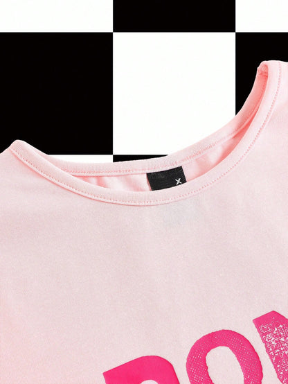 Y2Kool Babi Basques Camiseta de cuello redondo ajustada y corta con eslogan en estilo Y2K de color rosa pálido, adecuada para verano, vacaciones, reuniones, fiestas y uso casual diario