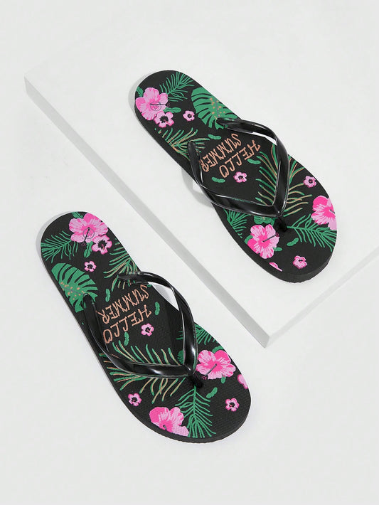 Zapatos de mujer ligeros con estampado de flores, sandalias de playa de moda negras para vacaciones de verano, zapatos de verano en oferta, zapatos de vuelta al colegio, zapatos de estudiante universitario, zapatos de Halloween