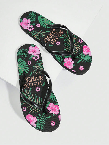 Zapatos de mujer ligeros con estampado de flores, sandalias de playa de moda negras para vacaciones de verano, zapatos de verano en oferta, zapatos de vuelta al colegio, zapatos de estudiante universitario, zapatos de Halloween