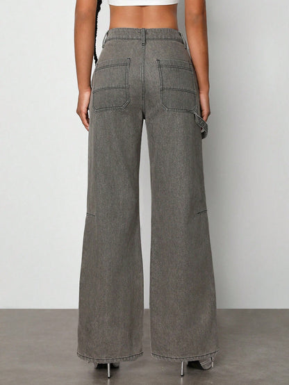Zisun Pantalones cargo de mezclilla gris diseñador, ropa de mujer, para el verano