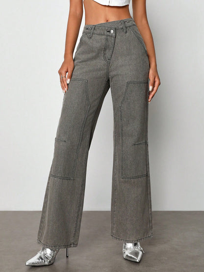 Zisun Pantalones cargo de mezclilla gris diseñador, ropa de mujer, para el verano