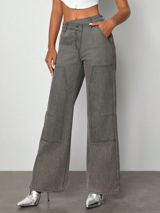 Zisun Pantalones cargo de mezclilla gris diseñador, ropa de mujer, para el verano