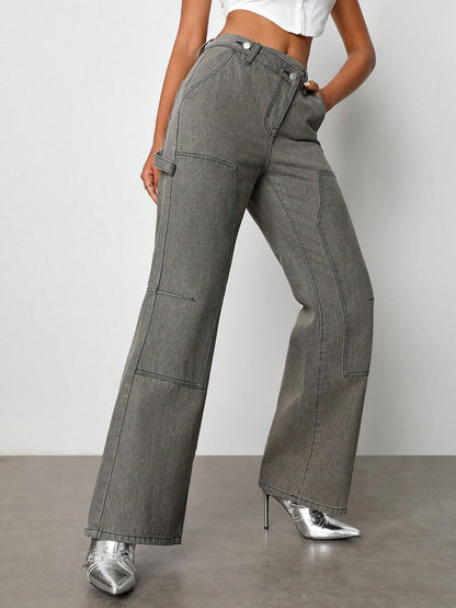 Zisun Pantalones cargo de mezclilla gris diseñador, ropa de mujer, para el verano