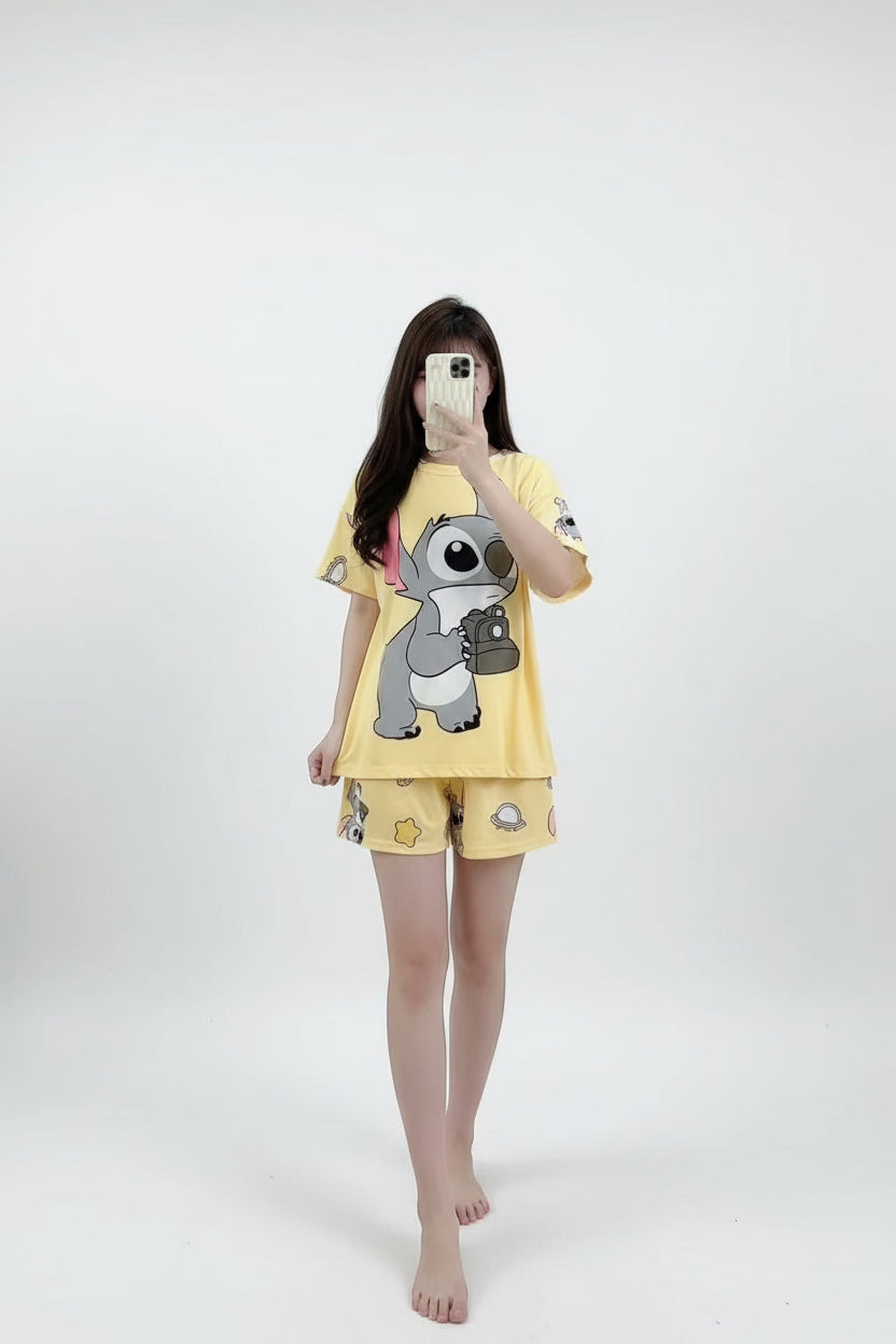 Set Pijama Sunshine Cute Stitch – Polo + Pantalón + Short