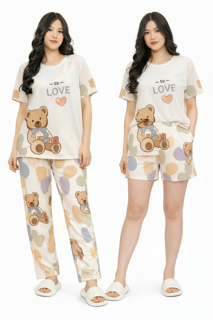 Set Pijama Sweet Teddy – Polo + Pantalón + Short