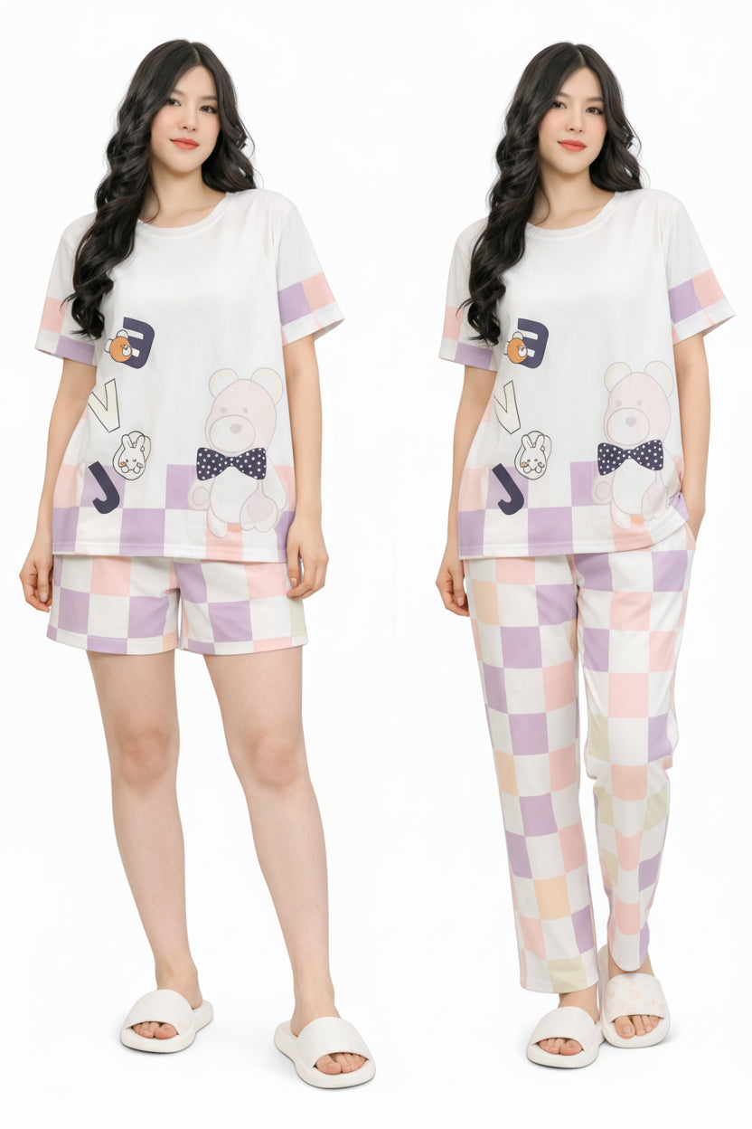 Set Pijama Pastel Chic – Polo + Short + Pantalón