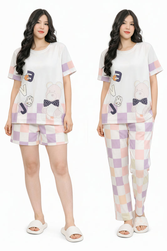 Set Pijama Pastel Chic – Polo + Short + Pantalón