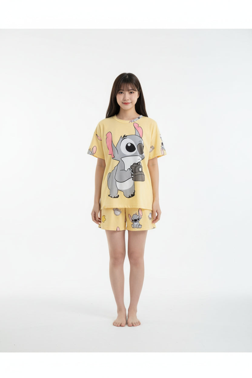 Set Pijama Sunshine Cute Stitch – Polo + Pantalón + Short