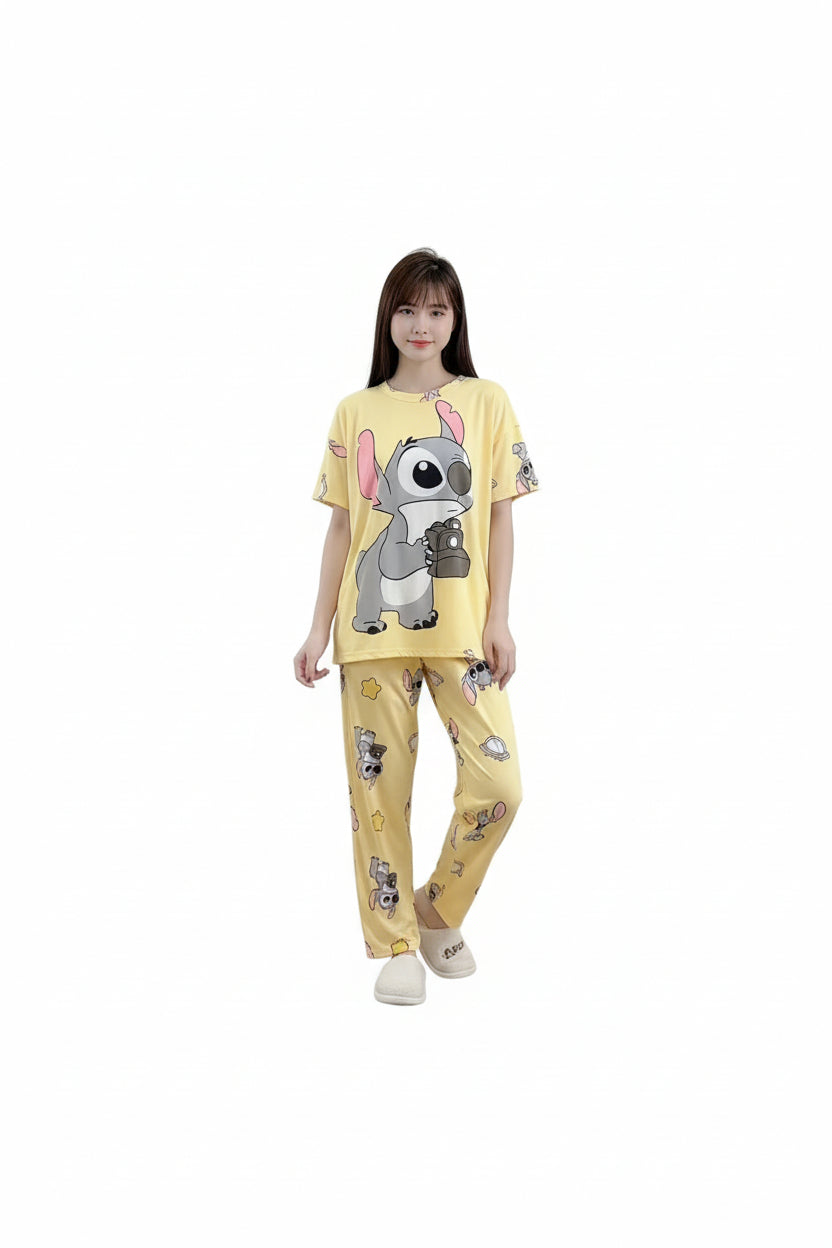 Set Pijama Sunshine Cute Stitch – Polo + Pantalón + Short