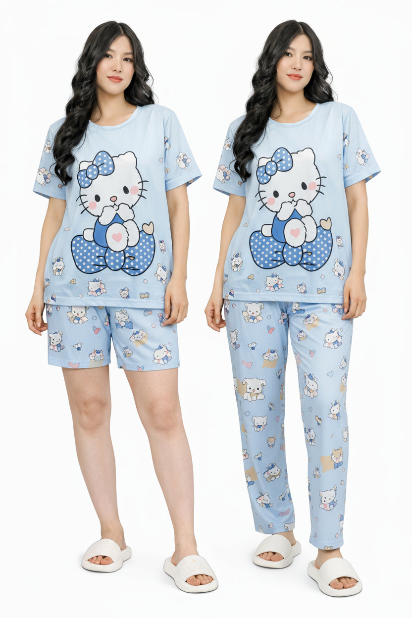 Set Pijama Cute Blue Bow – Polo + Short + Pantalón