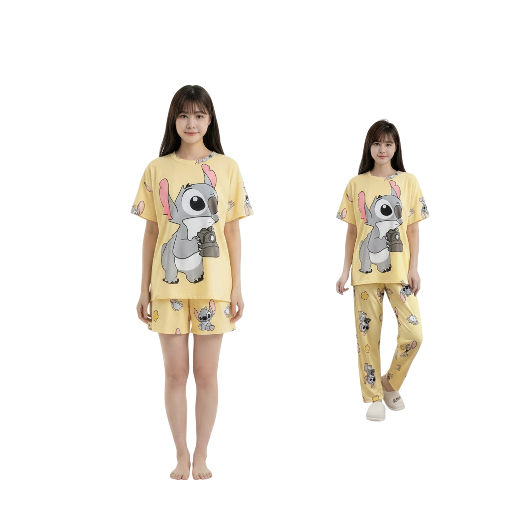 Set Pijama Sunshine Cute Stitch – Polo + Pantalón + Short