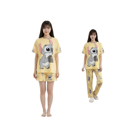 Set Pijama Sunshine Cute Stitch – Polo + Pantalón + Short