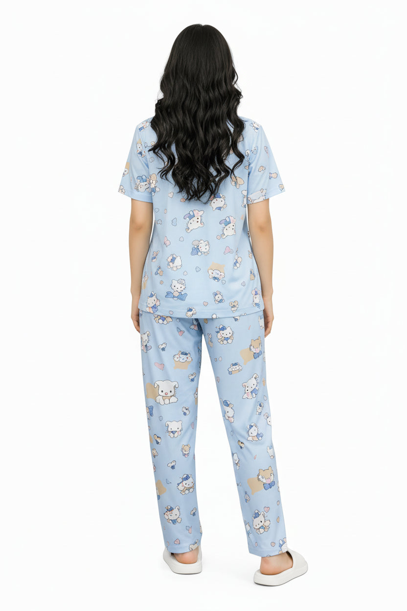 Set Pijama Cute Blue Bow – Polo + Short + Pantalón