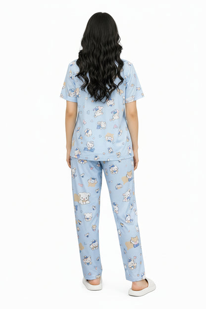 Set Pijama Cute Blue Bow – Polo + Short + Pantalón