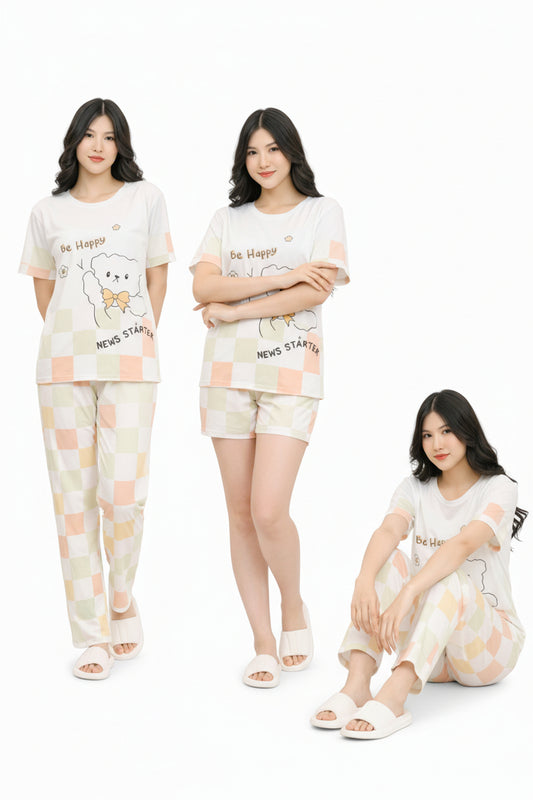 Set Pijama Pastel Dreams – Polo + Pantalón + Short