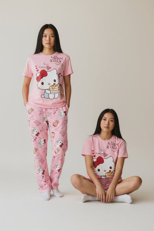 Set Pijama Rosado Polo + Short + Pantalón