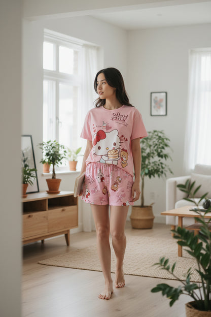 Set Pijama Rosado Polo + Short + Pantalón