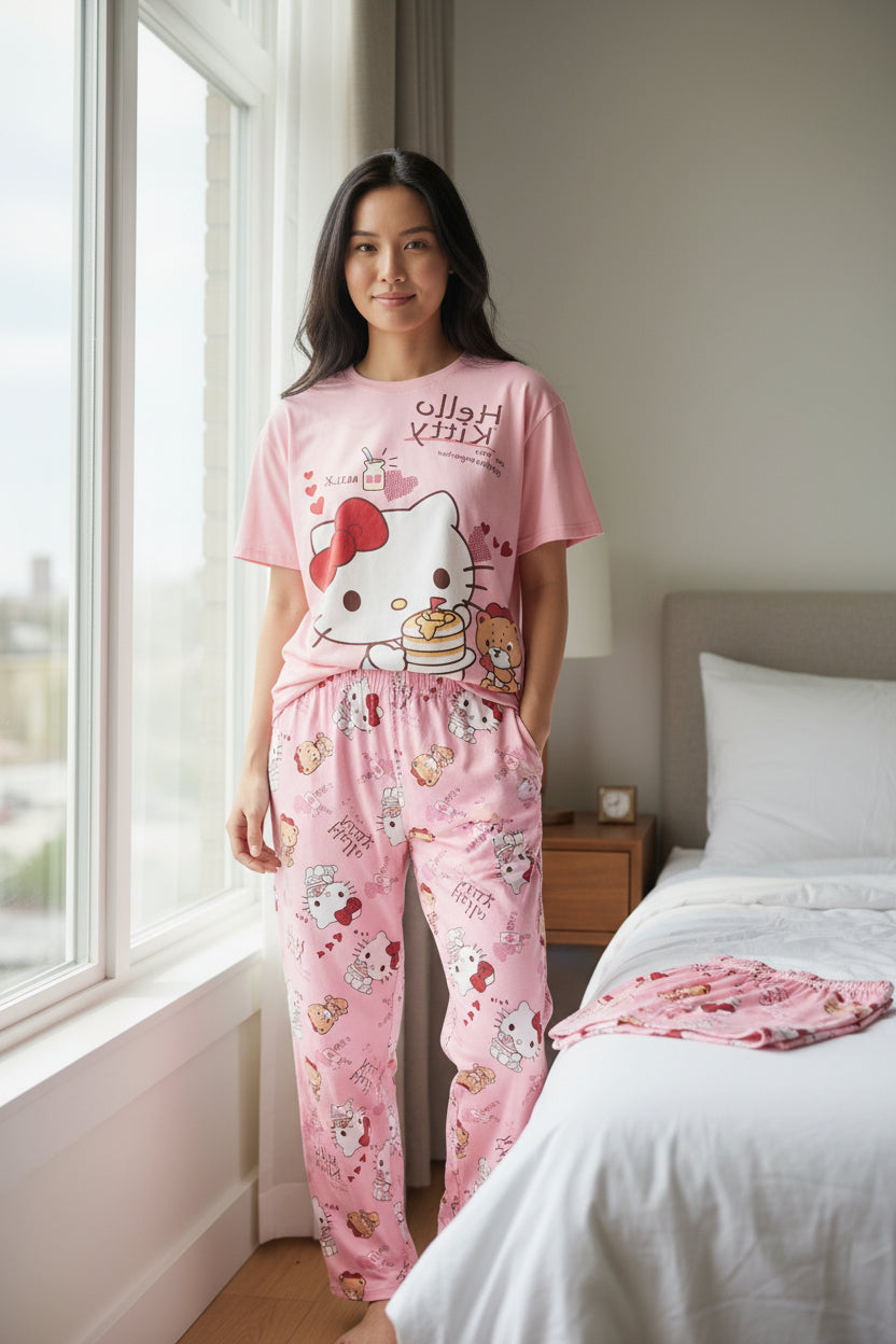 Set Pijama Rosado Polo + Short + Pantalón